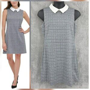 Tommy Hilfiger Plaid Sheath Dress 14 Black White Collared Preppy Gossip Girl New